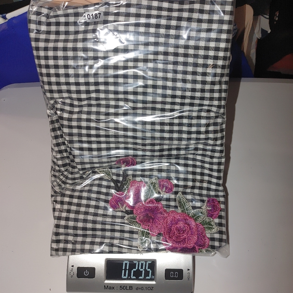 Iris Basic Off Shoulder Gingham Floral Embroidere… - image 10